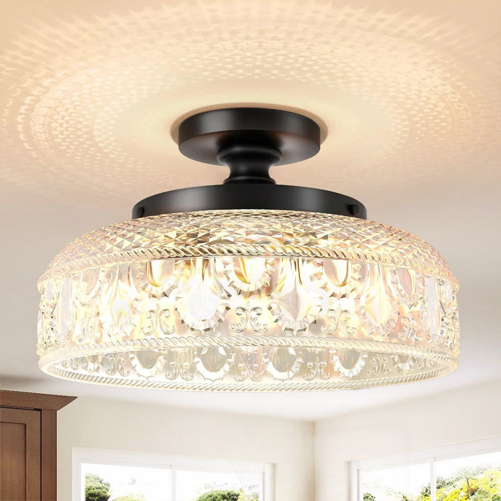 Moderne Plafondlamp met Getextureerde Glazen Schijf – Goud, Zwart & Groen – Ø30cm Designverlichting voor Woonkamer, Slaapkamer, Gang
