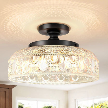 Moderne Plafondlamp met Getextureerde Glazen Schijf – Goud, Zwart & Groen – Ø30cm Designverlichting voor Woonkamer, Slaapkamer, Gang