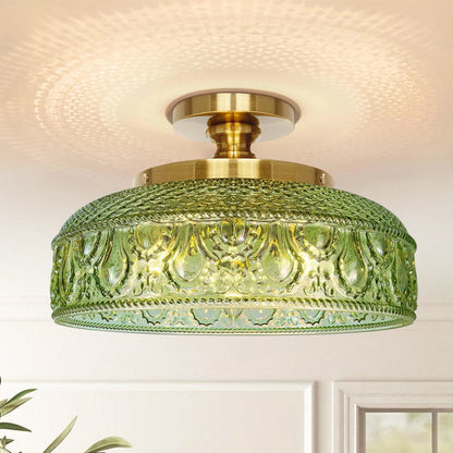 Moderne Plafondlamp met Getextureerde Glazen Schijf – Goud, Zwart & Groen – Ø30cm Designverlichting voor Woonkamer, Slaapkamer, Gang