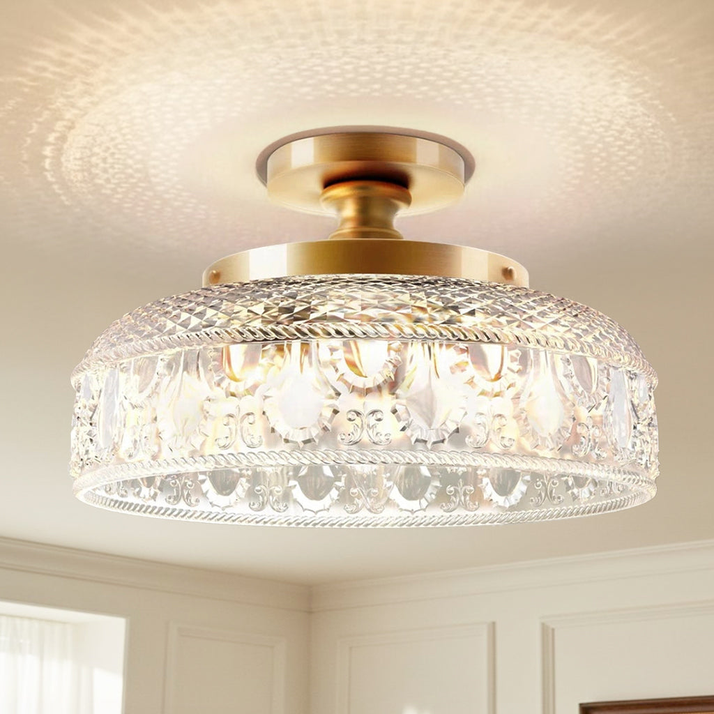 Moderne Plafondlamp met Getextureerde Glazen Schijf – Goud, Zwart & Groen – Ø30cm Designverlichting voor Woonkamer, Slaapkamer, Gang