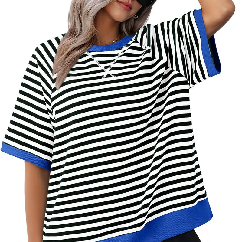 Vrouwelijke Blouse Korte Mouw Streepjes - StudioMarella