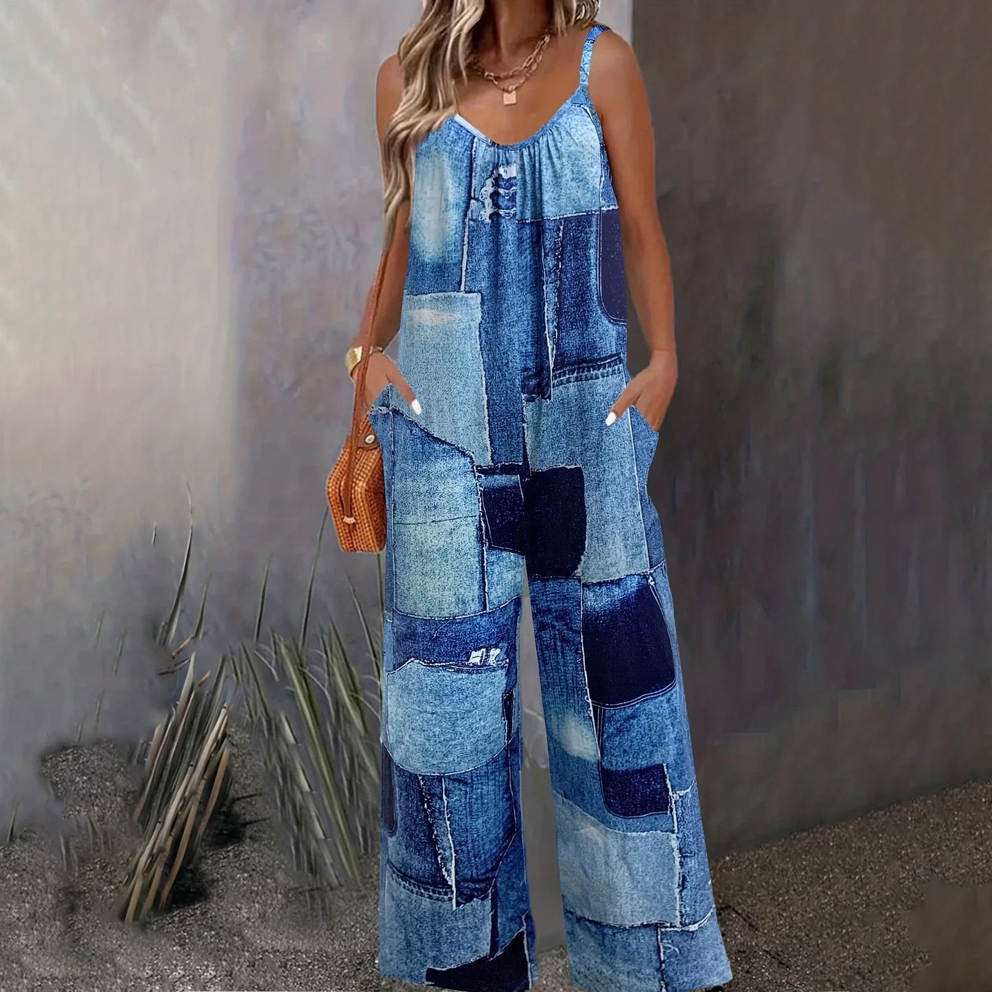 Jumpsuit Wijde Pijpen Denim Stijl