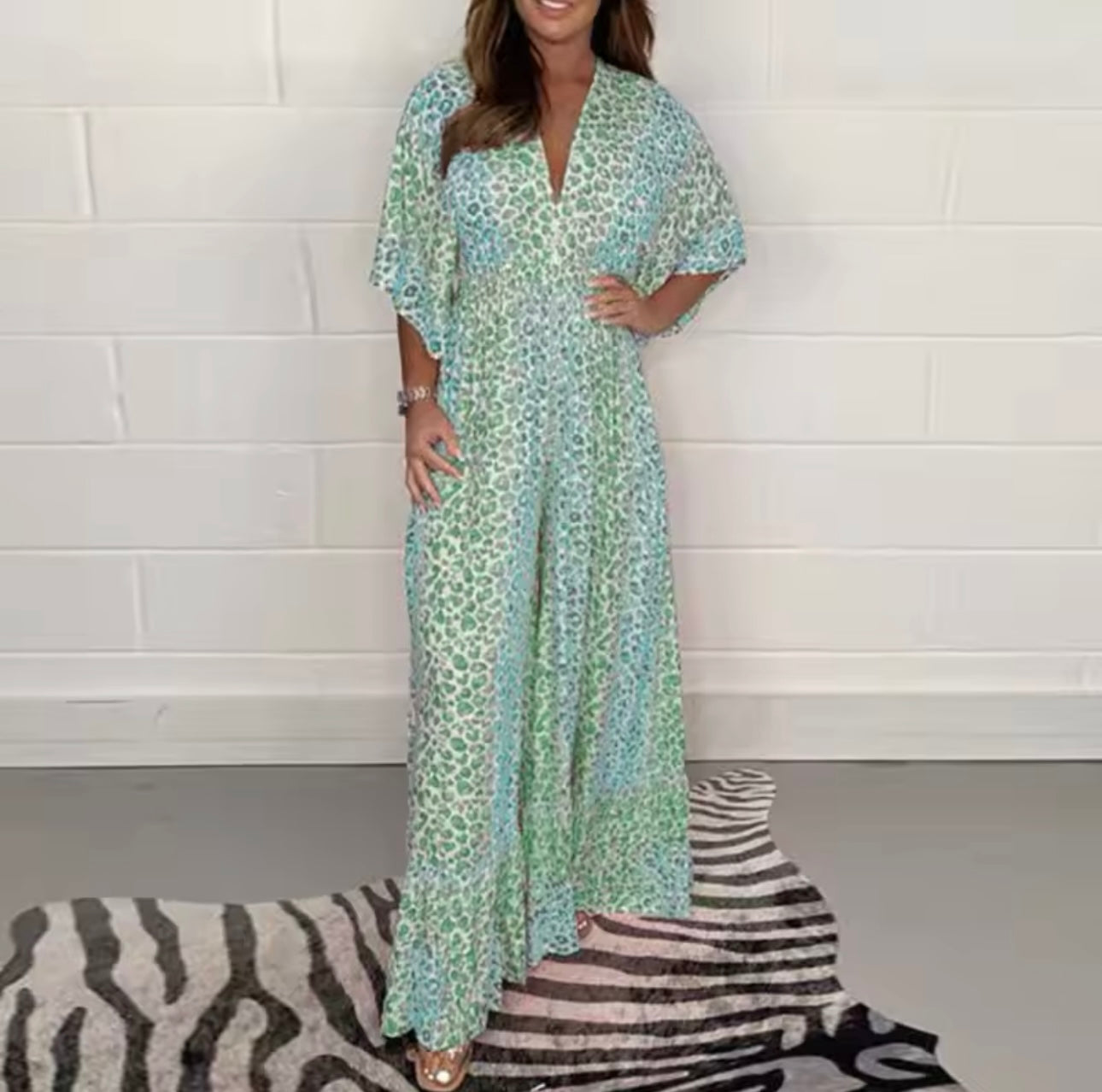 Jumpsuit met V hals en luipaardprint - Viollet