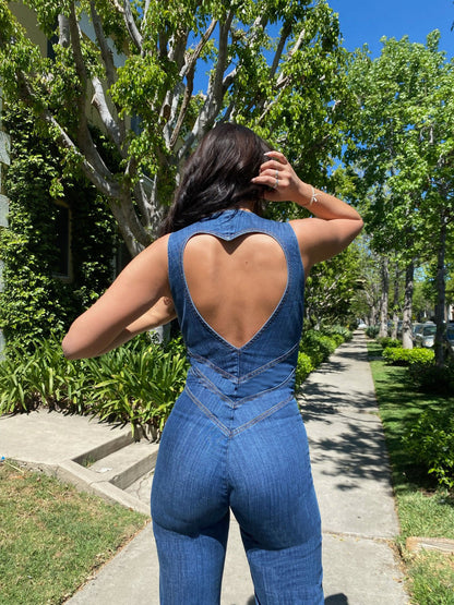 Jumpsuit Denim Met Hartvormige Halslijn
