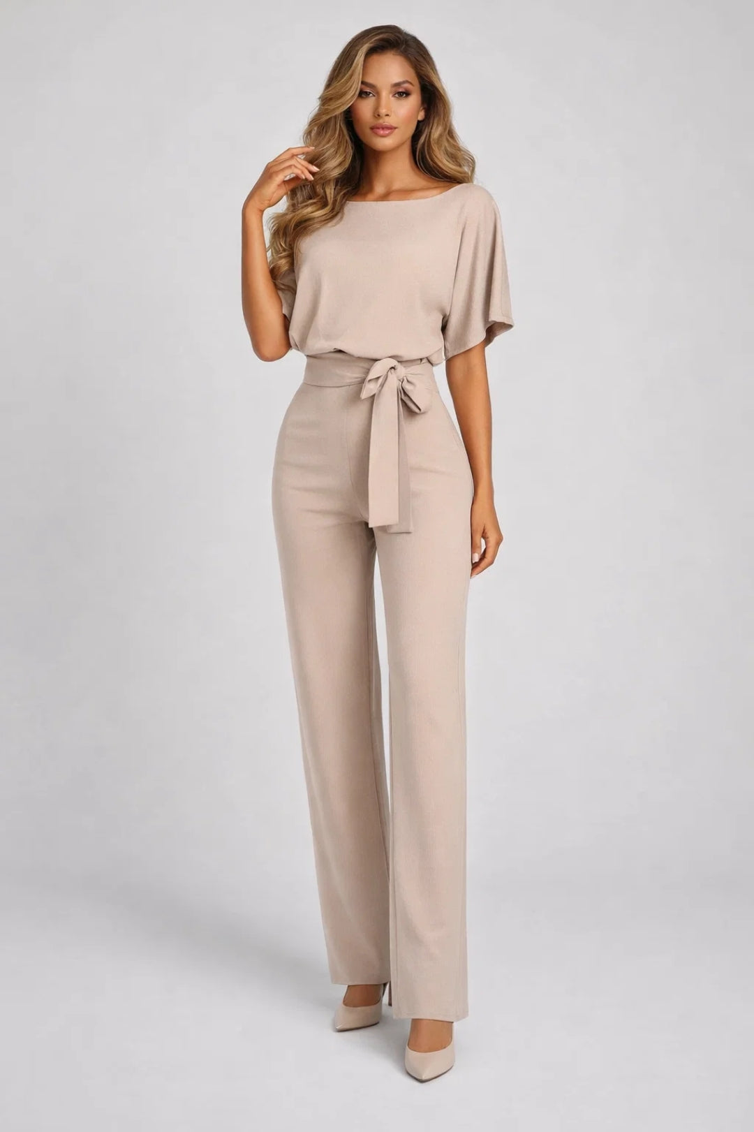 Dames Jumpsuit Wijd met Ceintuur en Boothals Elegant - StudioMarella