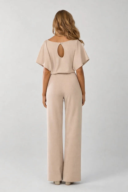 Dames Jumpsuit Wijd met Ceintuur en Boothals Elegant