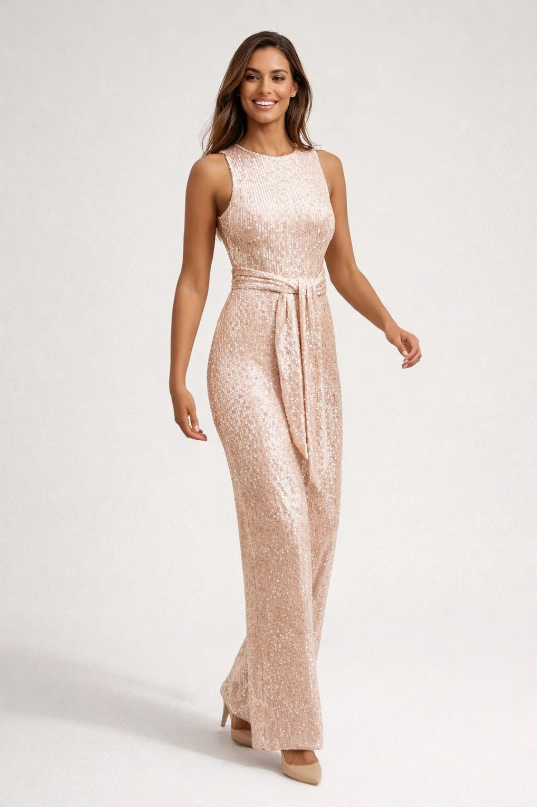Mouwloze Jumpsuit Dames Glinsterend Elegant Met Ceintuur