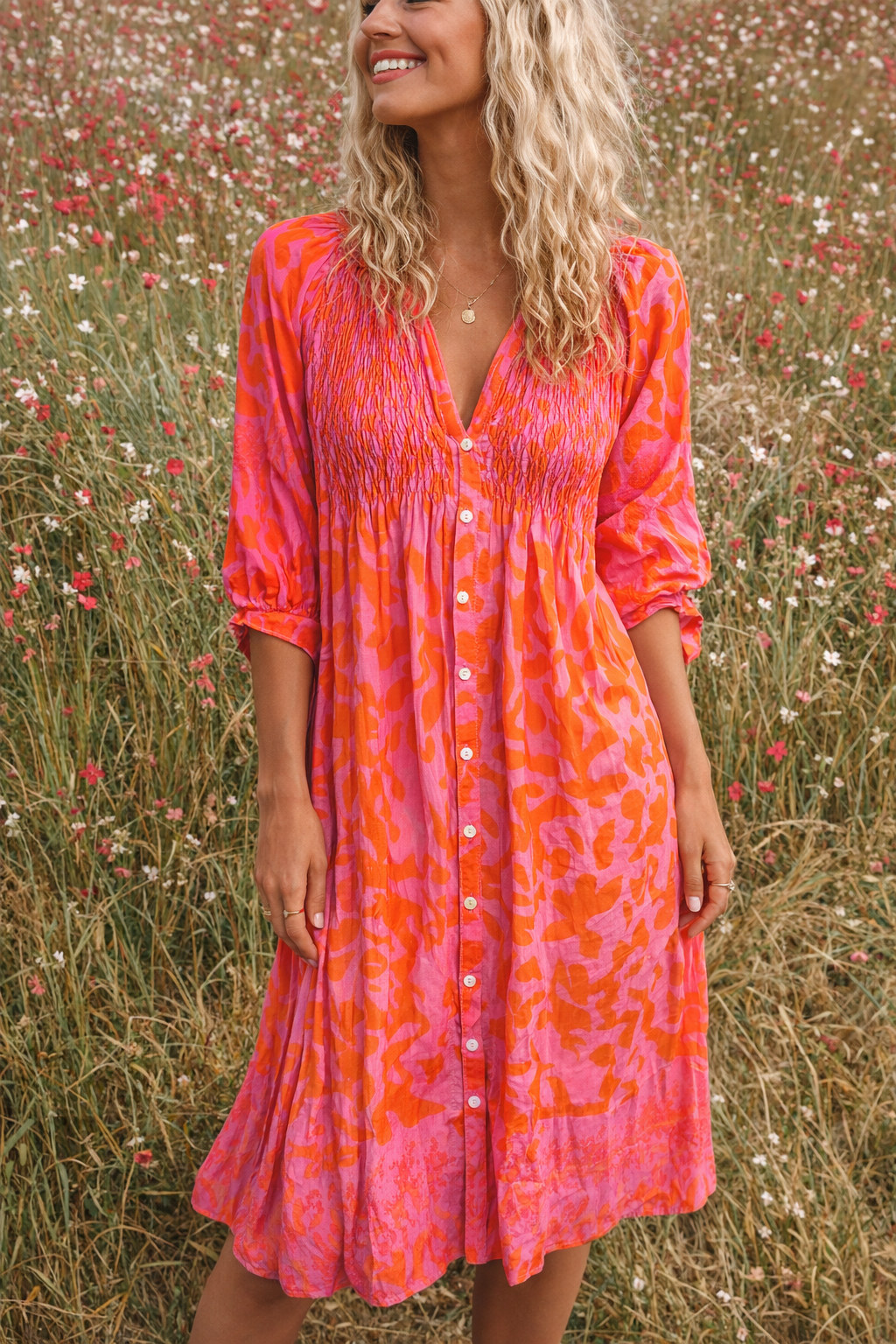 Oranje Midi Jurk Zomerse Vrouwenjurk Elegante Stijl - StudioMarella