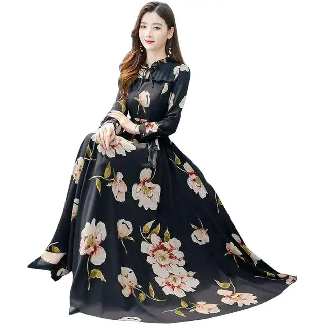 Maxi Jurk Lang Mouwen Elegant Zwart