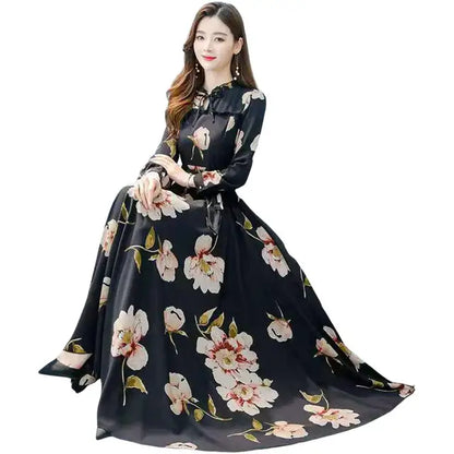 Maxi Jurk Lang Mouwen Elegant Zwart