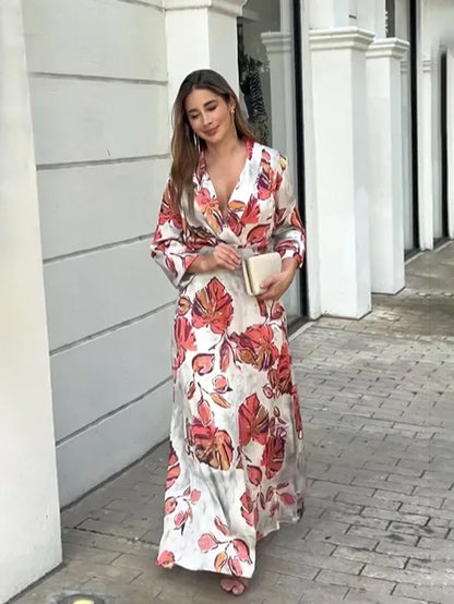 Bloemenprint Maxi Jurk V-Hals Zomerjurk Elegance