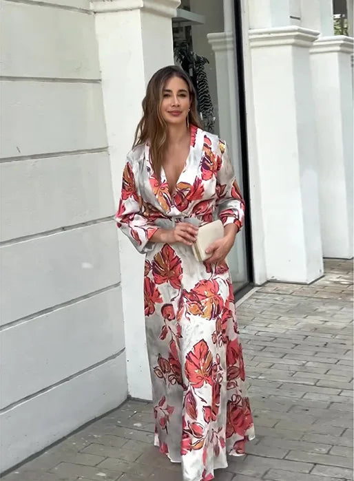 Bloemenprint Maxi Jurk V-Hals Zomerjurk Elegance