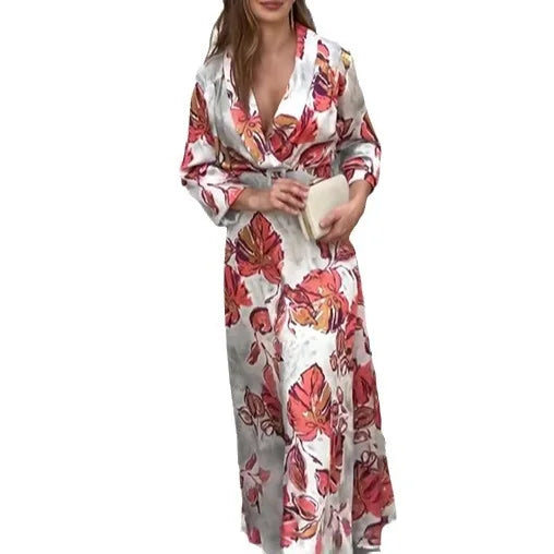 Bloemenprint Maxi Jurk V-Hals Zomerjurk Elegance