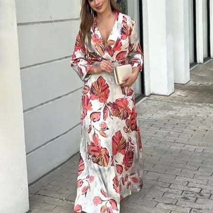 Bloemenprint Maxi Jurk V-Hals Zomerjurk Elegance
