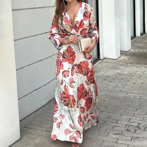 Bloemenprint Maxi Jurk V-Hals Zomerjurk Elegance