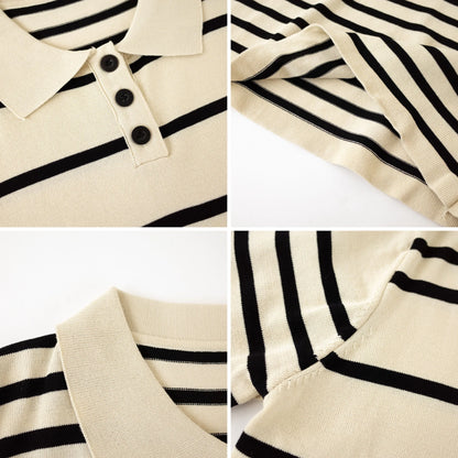 Streepjes Knit Jurk met Kraag en Lange Mouwen