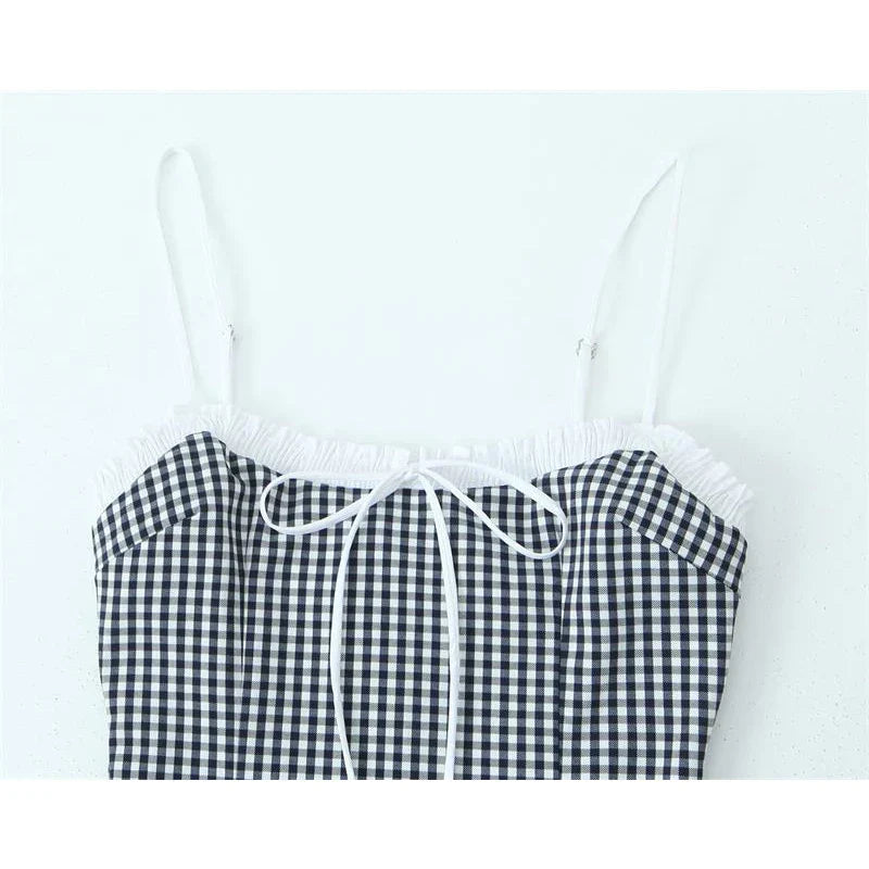 Zomerse Jurk Mini Sling met Ruitpatroon