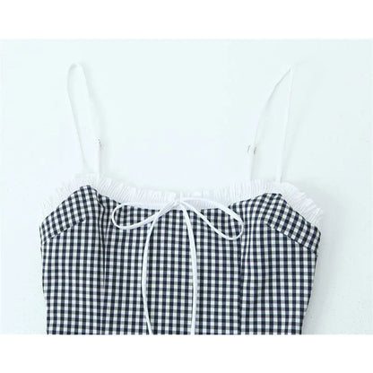 Zomerse Jurk Mini Sling met Ruitpatroon