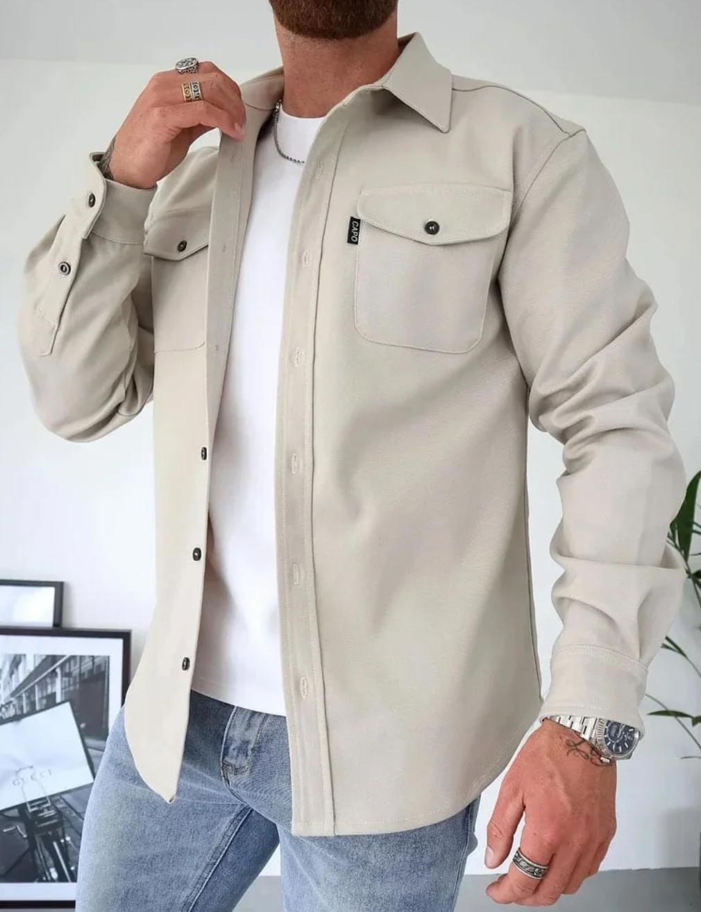 Heren Overshirt Kort Mouwen Modern Stijlvol