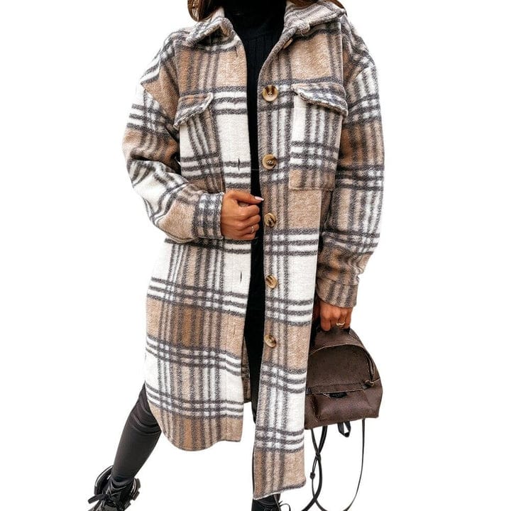 Geruite Lange Shacket voor Vrouw Carlotta → Geruite Shacket Lange Vrouwencoat Carlotta