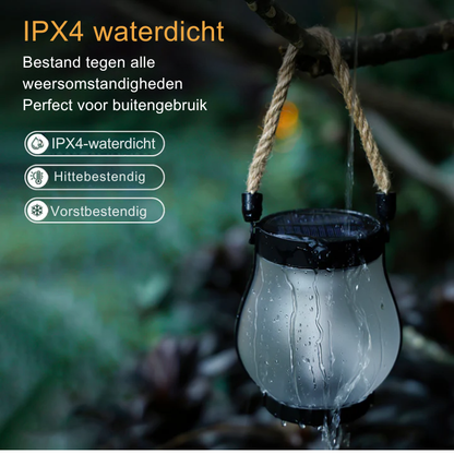 Zonne-energie Lantaarn Vlam Effect 22 LED 25,5cm Buiten Tuin Terras Hangend Zonne-energie Sfeerverlichting Henneptouw Waterdicht