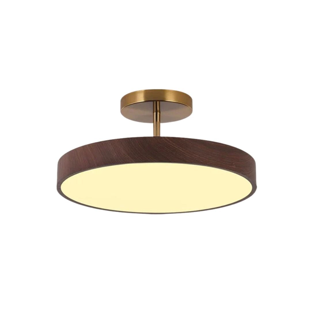 LED Plafondlamp Houtlook Goud Rond Half-Opbouw Woonkamer Slaapkamer Eetkamer Design Plafondverlichting