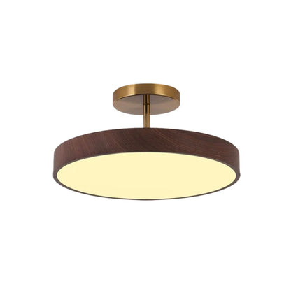 LED Plafondlamp Houtlook Goud Rond Half-Opbouw Woonkamer Slaapkamer Eetkamer Design Plafondverlichting