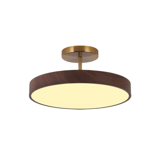 LED Plafondlamp Houtlook Goud Rond Half-Opbouw Woonkamer Slaapkamer Eetkamer Design Plafondverlichting