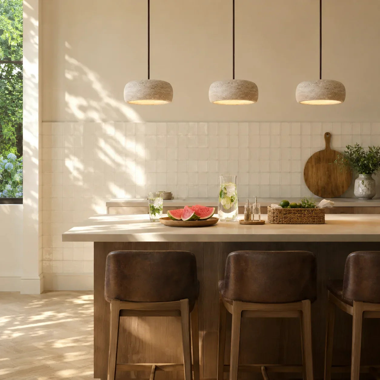Travertijn Hanglamp Vintage Crème Natuursteen Wabi Sabi Stijl Eetkamer Slaapkamer