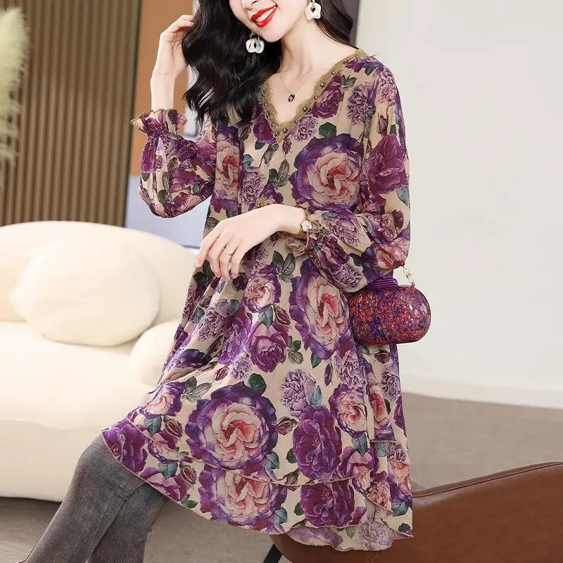 Vrouwelijke Blouse Bloemenprint Elegante Stijl