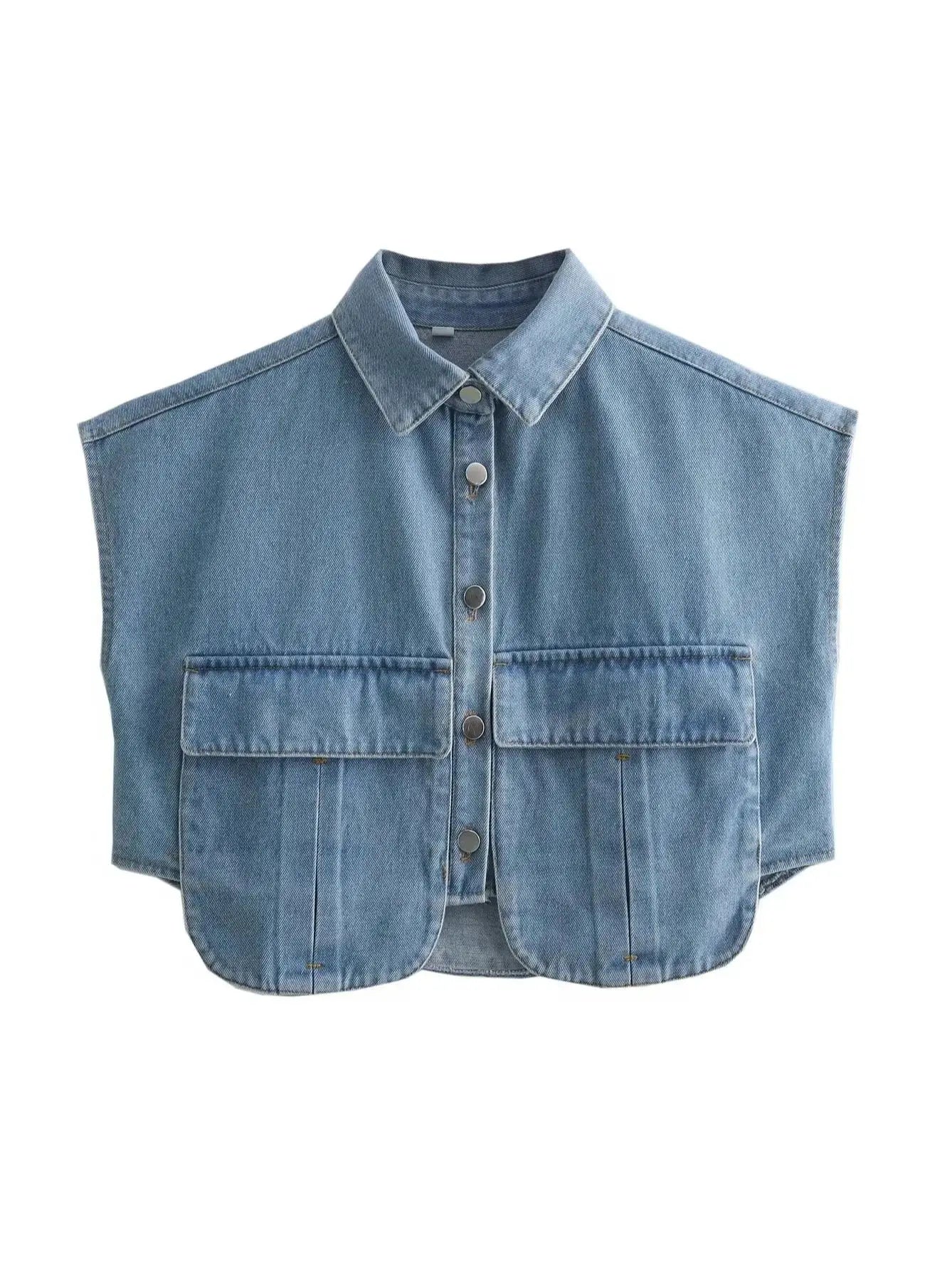 Elegante Blouse in Donkerblauw Denim