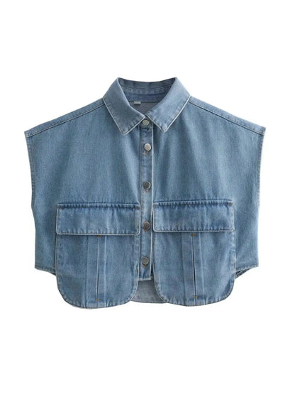 Elegante Blouse in Donkerblauw Denim