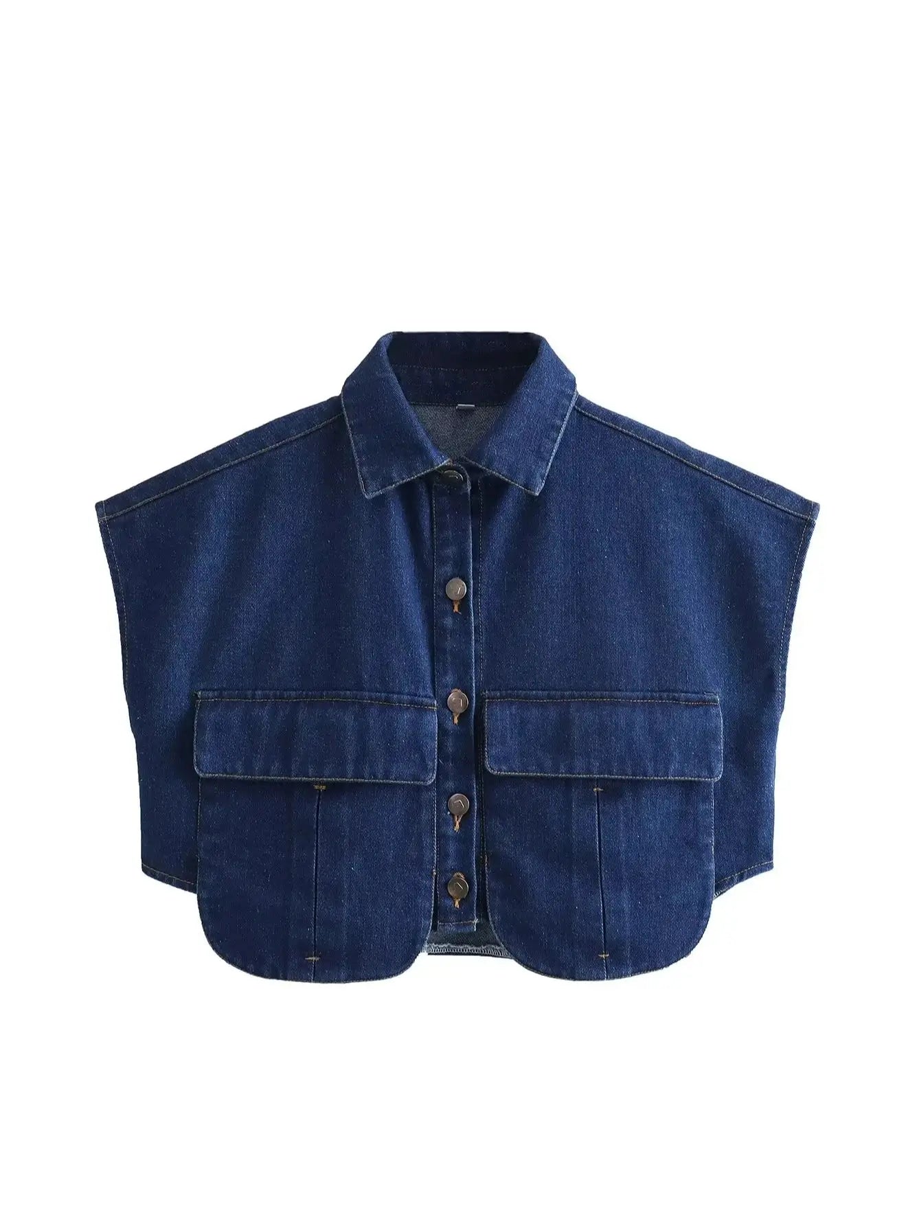 Elegante Blouse in Donkerblauw Denim