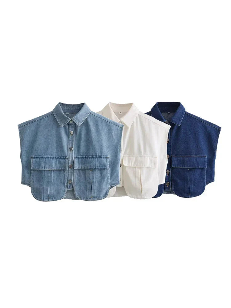 Elegante Blouse in Donkerblauw Denim
