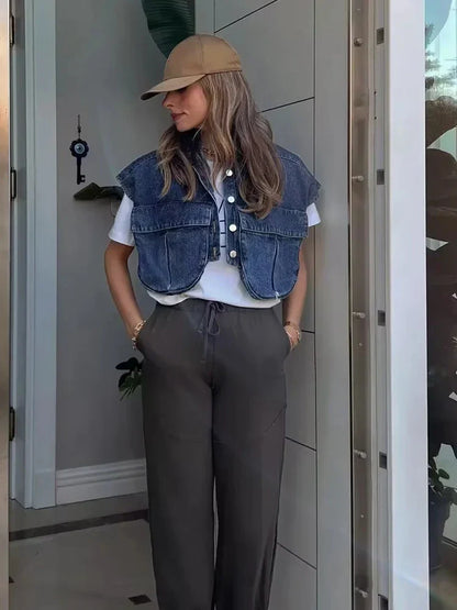 Elegante Blouse in Donkerblauw Denim