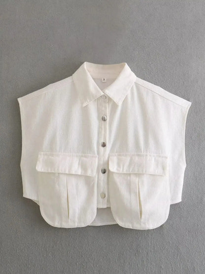 Elegante Blouse in Donkerblauw Denim