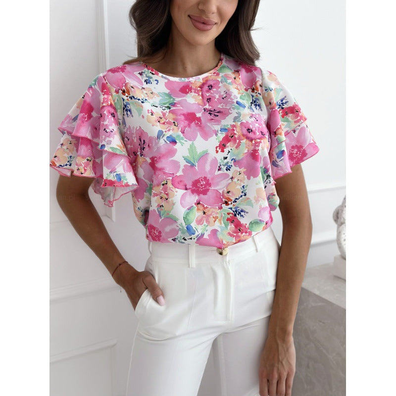 Vrouwelijke Blouse Bloemenpatroon Ademend
