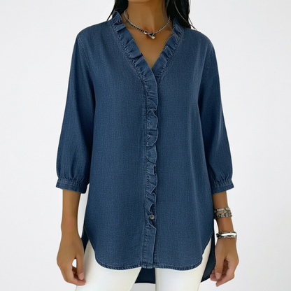 Karin | Elegante Witte Dames Blouse Lange Mouw met Ruches 3