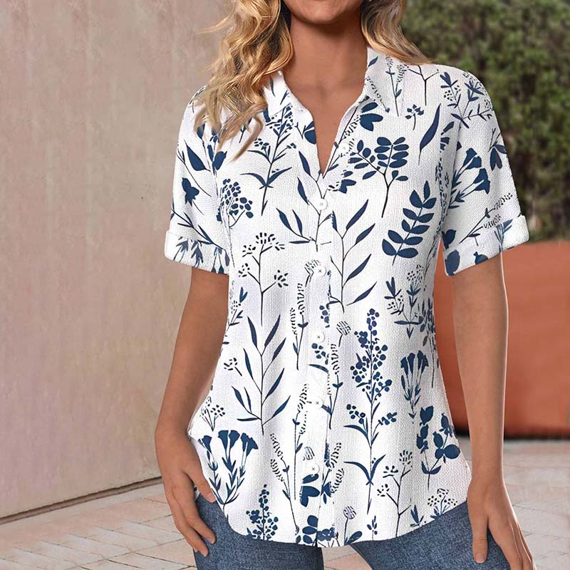 Vrouwelijke Blouse Bladprint Elegant Modaal - StudioMarella