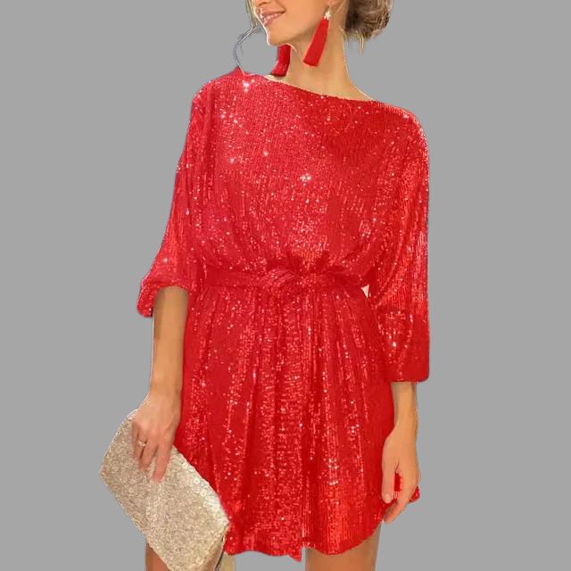 Pailletten Mini Jurk Glitter Glinsterend Feestjurk
