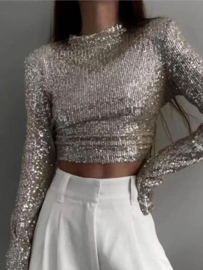Glitter Top met Lange Mouwen en Pailletten