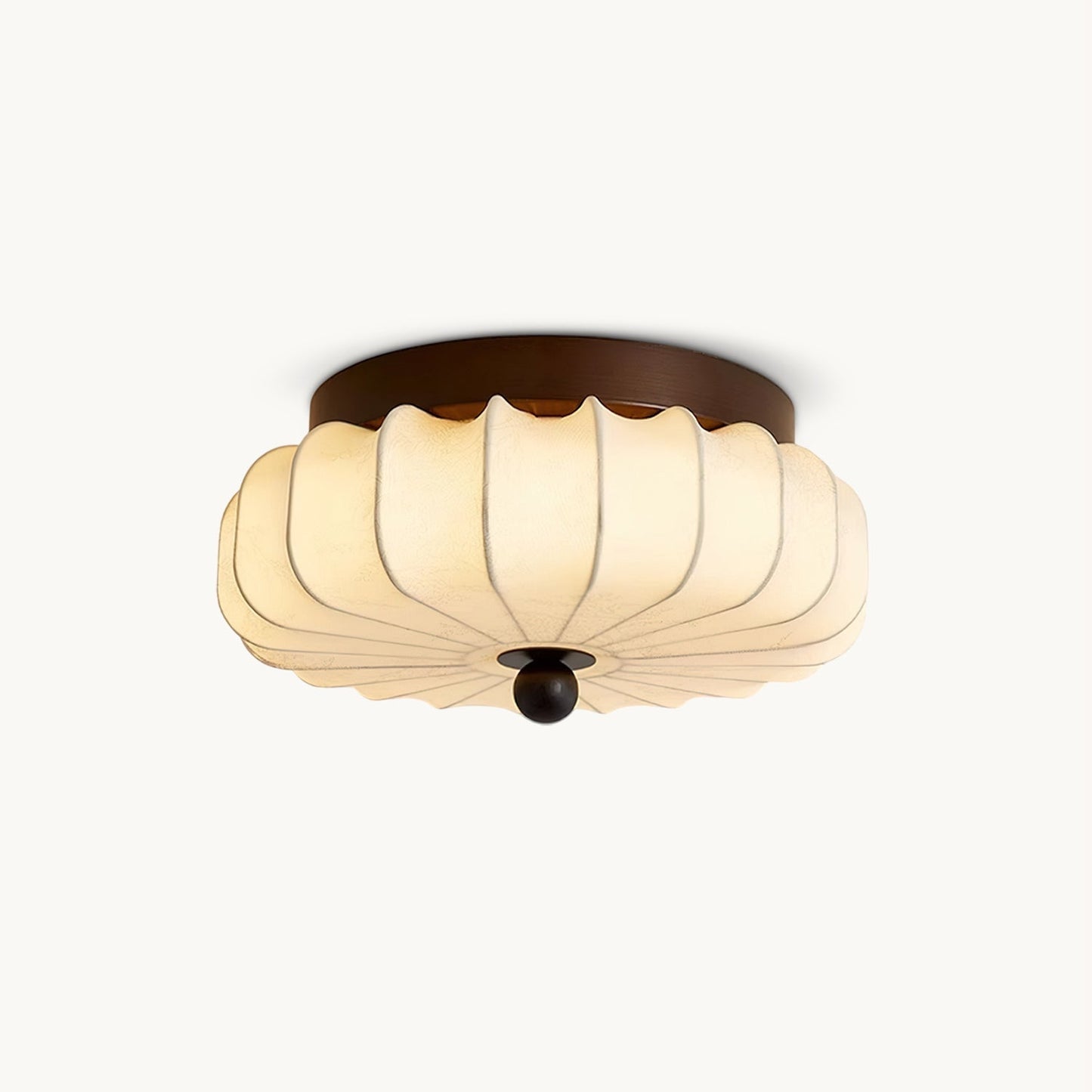 Plafondlamp met Walnoot Frame en Stoffen Kap – Vintage Design met Geïntegreerde LED