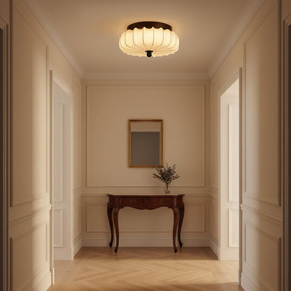 Plafondlamp met Walnoot Frame en Stoffen Kap – Vintage Design met Geïntegreerde LED