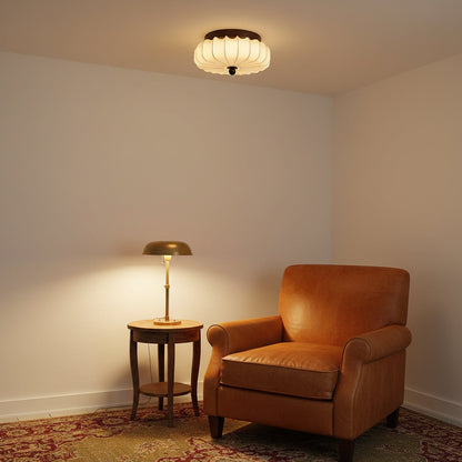 Plafondlamp met Walnoot Frame en Stoffen Kap – Vintage Design met Geïntegreerde LED