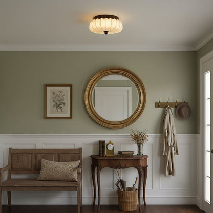 Plafondlamp met Walnoot Frame en Stoffen Kap – Vintage Design met Geïntegreerde LED