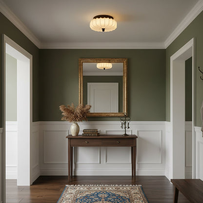 Plafondlamp met Walnoot Frame en Stoffen Kap – Vintage Design met Geïntegreerde LED