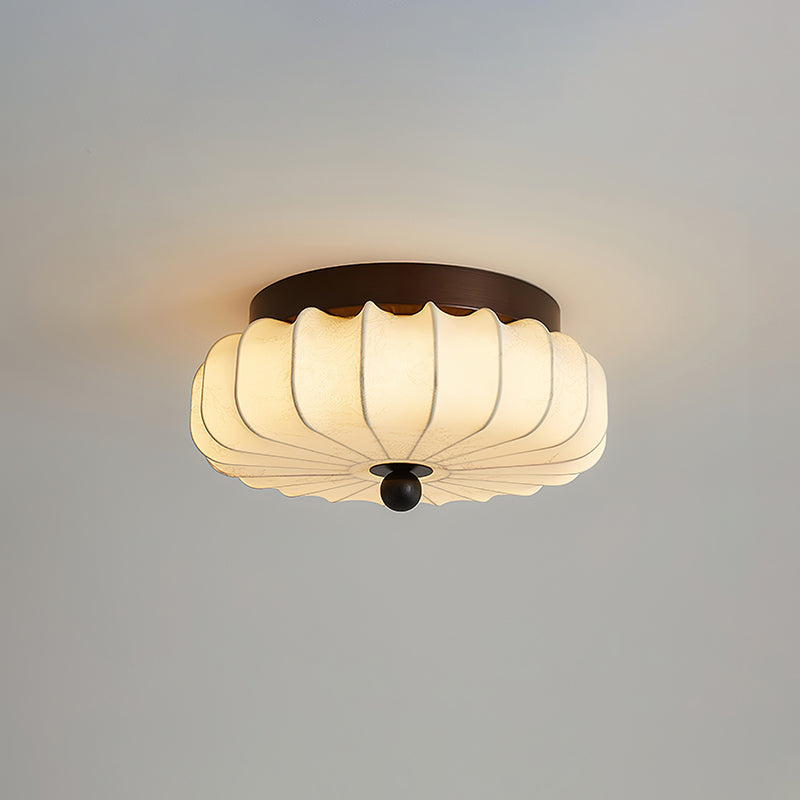 Plafondlamp met Walnoot Frame en Stoffen Kap – Vintage Design met Geïntegreerde LED