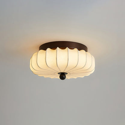 Plafondlamp met Walnoot Frame en Stoffen Kap – Vintage Design met Geïntegreerde LED