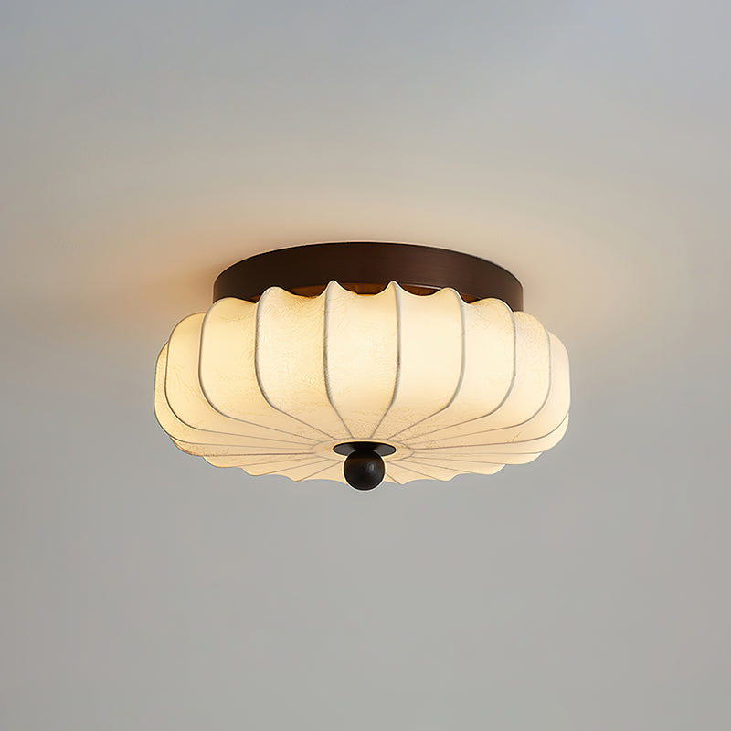 Plafondlamp met Walnoot Frame en Stoffen Kap – Vintage Design met Geïntegreerde LED
