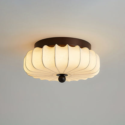Plafondlamp met Walnoot Frame en Stoffen Kap – Vintage Design met Geïntegreerde LED
